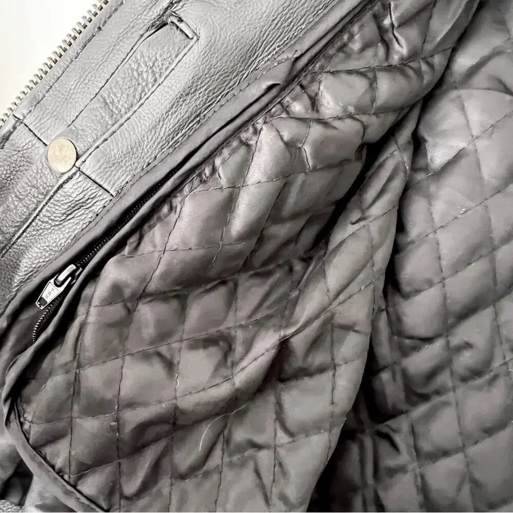 Unik Vintage Biker 80’s Fringe Leather Jacket Black Size M removable liner - Picture 9 of 13